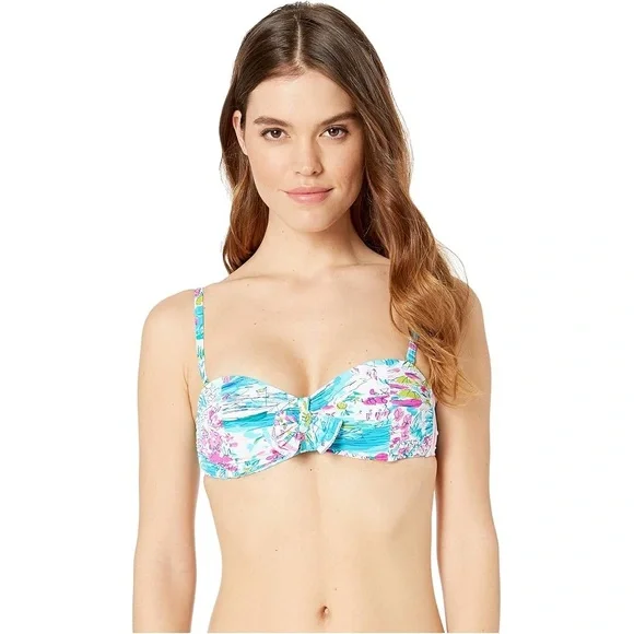 Lilly Pulitzer Blue and Pink Floral Bikini Top - Picture 1 of 3